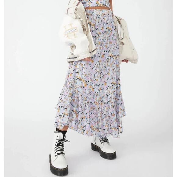 Free People Pretty Dayz Co-ord Midi Gypsy Skirt SFlowers Boho Hippie Peasant